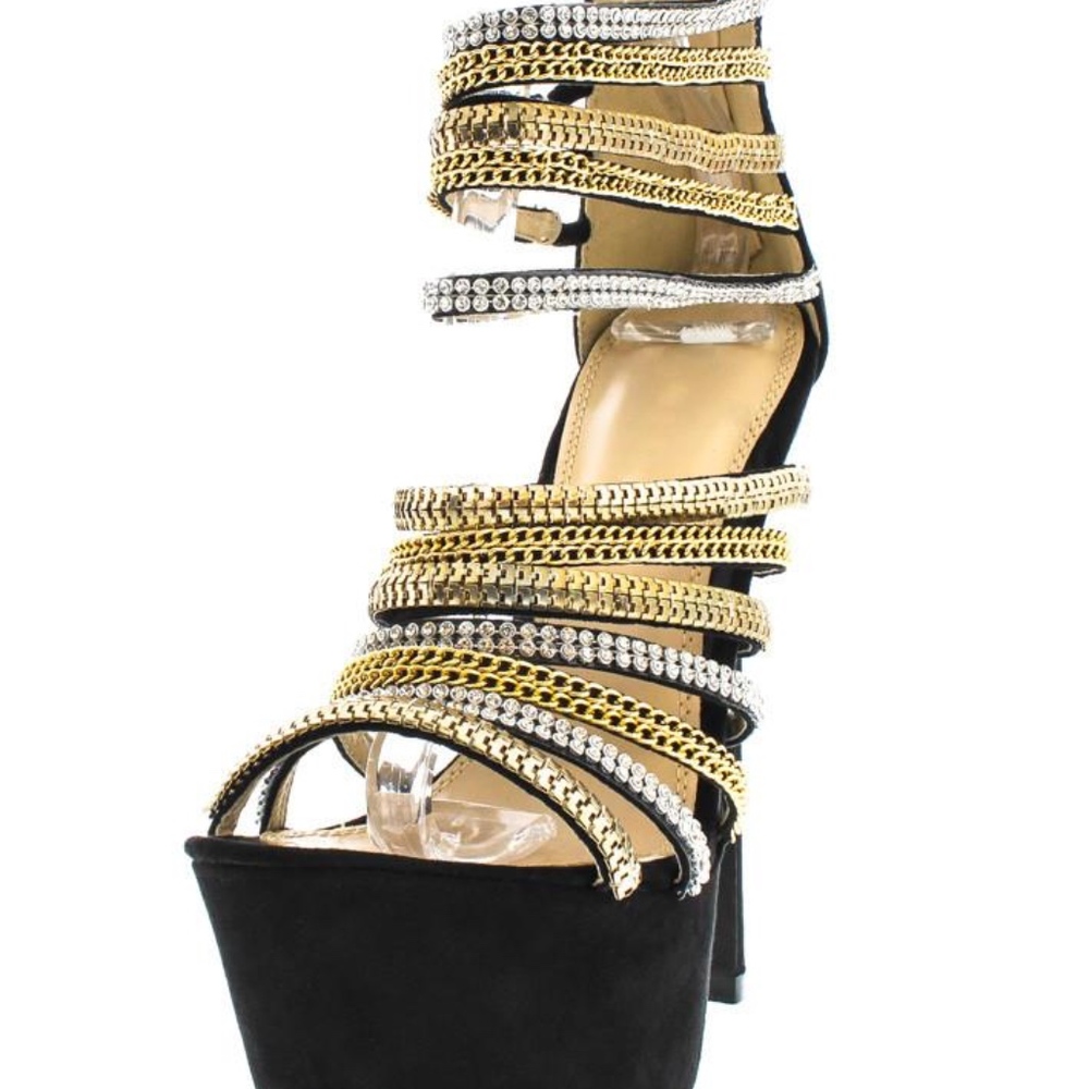 Women's Cage Platform Heel - Rhinestone and Chains